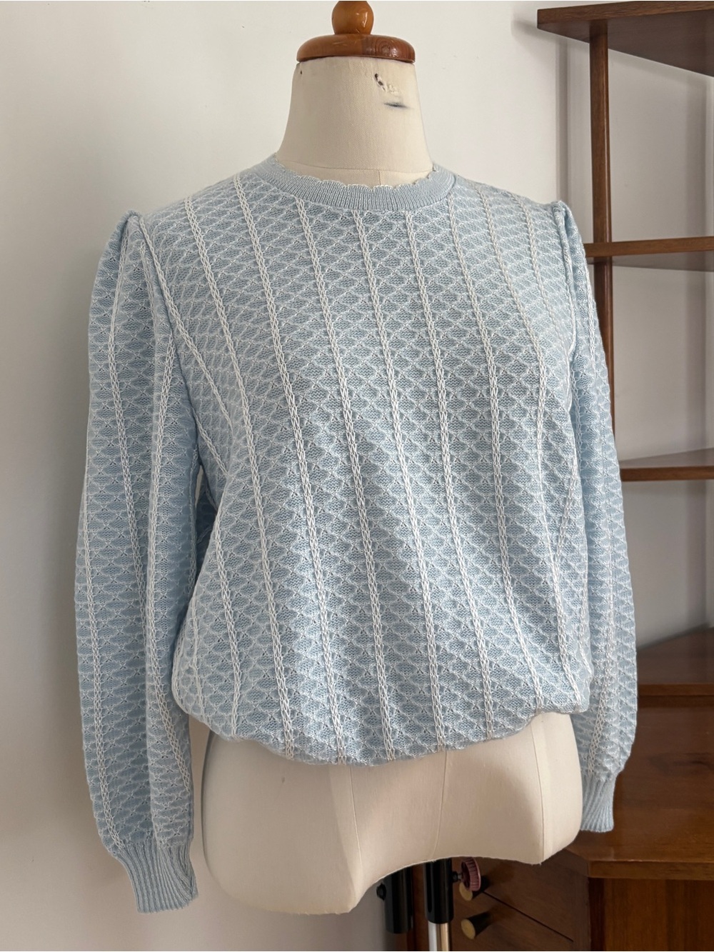 Vintage deadstock country romance Light Blue puff sleeve Sweater